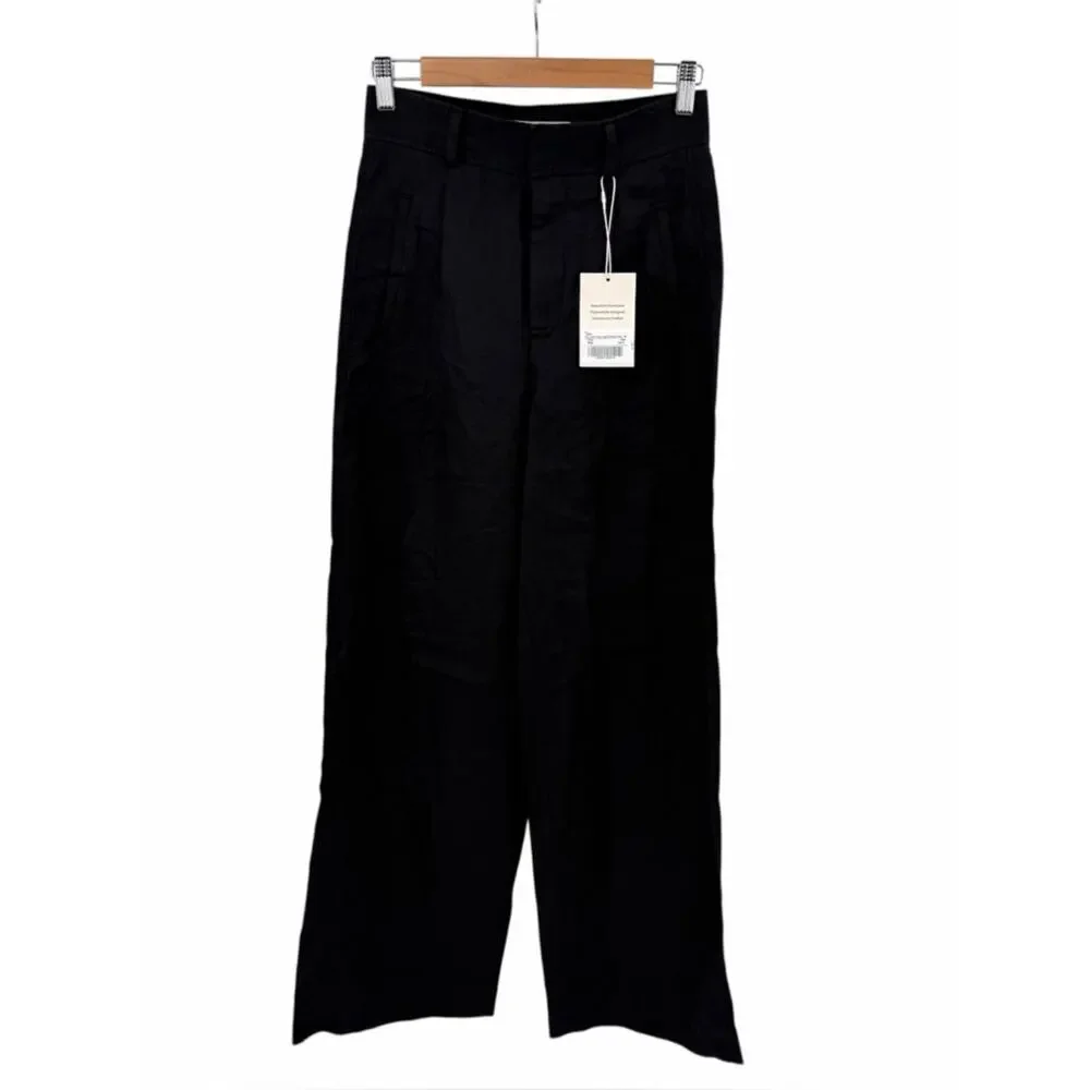 Everlane The Linen Way-High Drape Pant in black Size 0